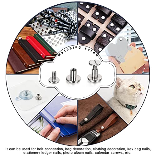 90 Sets Chicago Screws Assorted Kit, 6 Sizes Of Round Flat Head Leather Rivets Metal Screw Studs For Diy Leather Craft And Bookbinding (M5 X 4, 5, 6, 8, 10, 12) (Silver) #TOP6