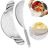 BAODELI 2 Pieces Pot Strainer Stainless Steel Crescent Pot Strainer with Handle Pasta Strainer Pan Pot Strainer with Recessed Hand Grips Suitable for Different Sizes Up to 10 Inches