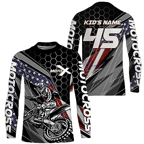 American Motocross Jersey UPF30+ Youth Kid Men Women Racing Dirt Bike Shirt Motox Off-Road Motorcycle Long Sleeves| XM105 (Kid Jersey)