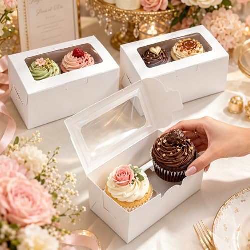 Prygew 100 Pack 2 Count Cupcake Boxes, Portable Bakery Cake Carriers by Prygew - Used condition - Image 6