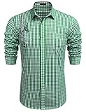 COOFANDY Trachtenhemd Herren Langarm Oktoberfest Regular Fit Modern Outfit Freizeit Bügelleicht Trachten Hemd für Männer Grün XXL