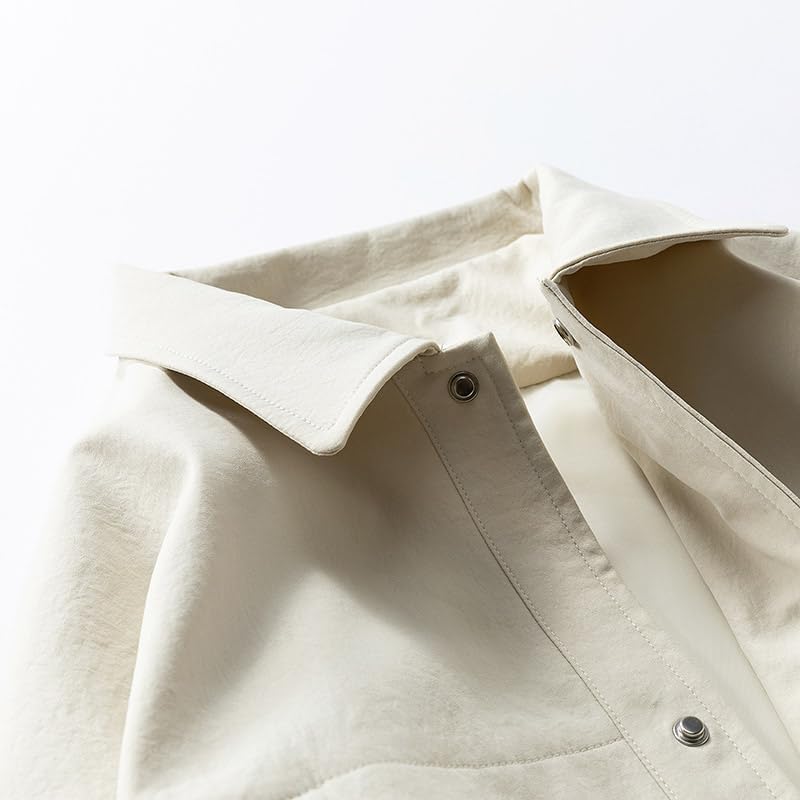 Casual Cotton Bomber Jacket, Collared Snap Button Front, Elastic Waist