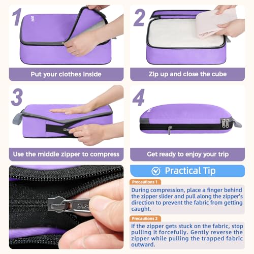 Image of BAGAIL 4 Set /6 Set /8 Set Compression Packing Cubes Travel Accessories Expandable Packing Organizers(Lavender ClothPattern 4 Set)