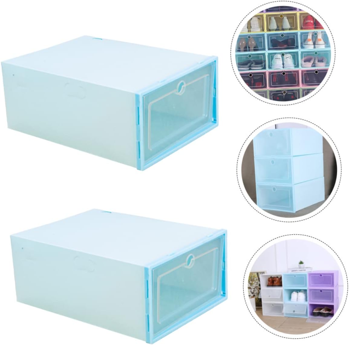 SOLUSTRE 6pcs Stackable Shoes Box Organizer Lid Drawer Type Dustproof Shoe Storage Container for Home Closet