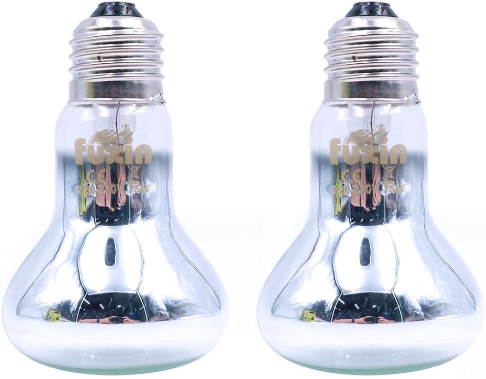 2pcs Transparent Reptile Heating Bulbs, Durable Infrared Heat Lamp Warming Light Bulb Pet Light for Reptile and Amphibian Lizard Tortoise Spider Snake Chameleon 220-230V(75W)