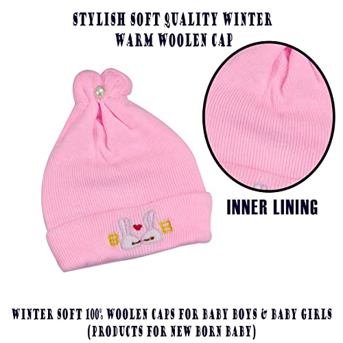 Image of Pack of 2 100% Woolen Cap for New Born Baby | Winter Warm Cap | Baby hat Cap for Winter | Woolen Cap for Baby, Kids