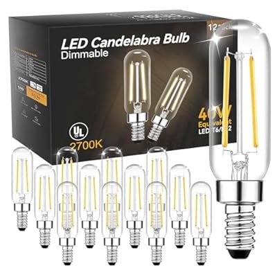 TJOY E12 T6 Candelabra LED Bulbs, Dimmable 4.5W Equivalent 40W 2700K Soft Warm White, Small Base Clear Light Bulb, Vintage Edison Bulb Decorative for Chandelier Ceiling Fan Wall Sconces, 500lm, 12pack