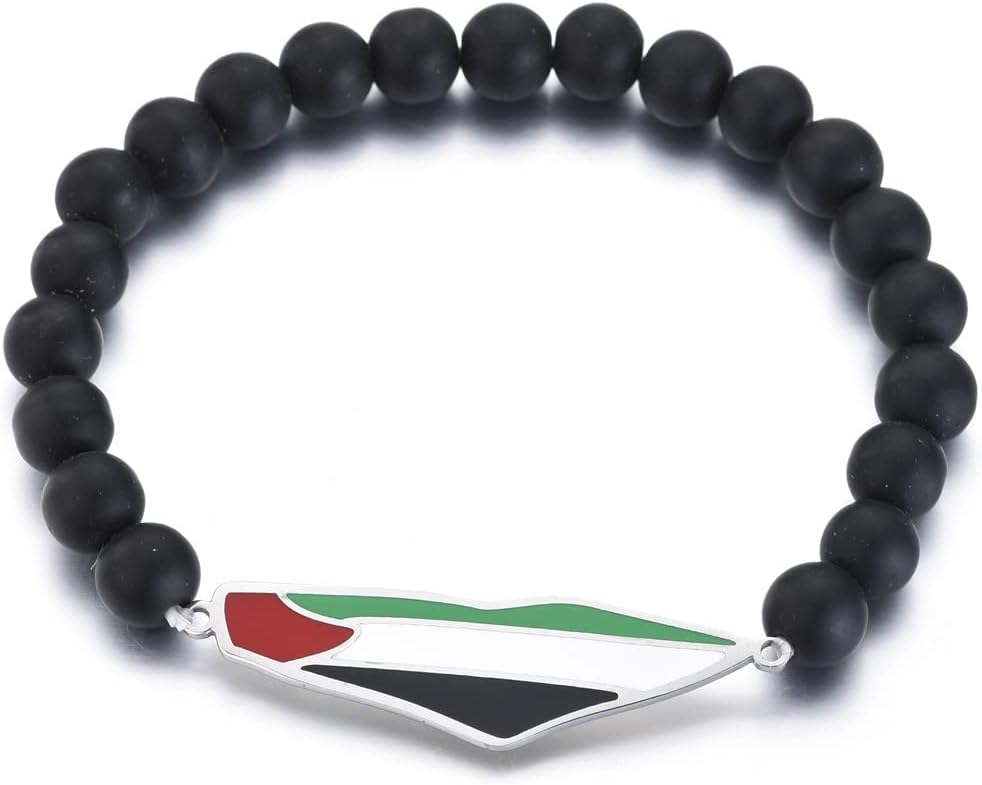 Palestine Map Black Beads Bracelet Palestine Israel Map Flag Elastic Bracelet