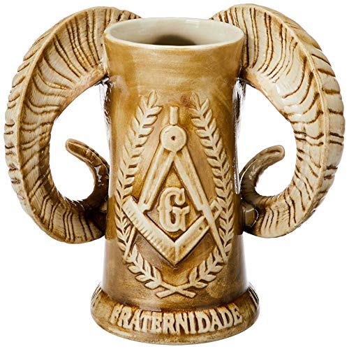 Caneca de Cerâmica Maçonaria Bode, 600ml, Areia, Mondoceram