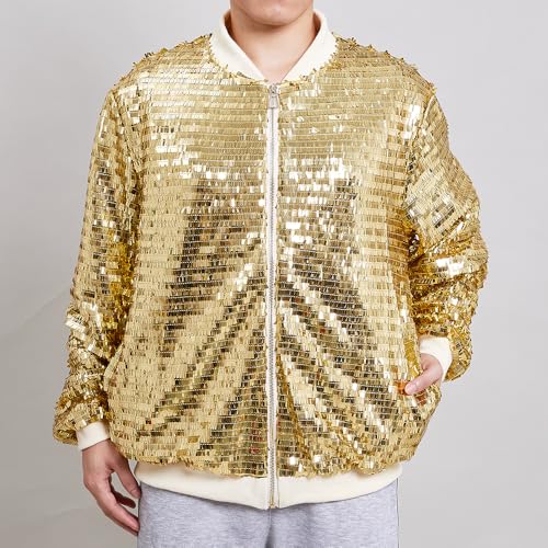 Image of YIYI Mens Jacket Bomber Sequin Sparkly Varsity Unique Glitter Jacket Male Party Shiny Outwear Coat Birthday Holiday Clothes