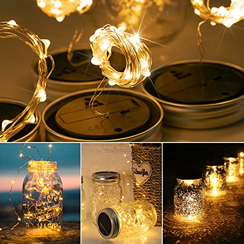 Solar Mason Jar Lights Lids, 30 Led Solar Fairy Lights For Mason Jars, Outdoor Hanging Mason Jar Lights For Garden Patio Porch Lawn Decor, Warm White (Solar Jar Lid Lights - 8 Pcs) #TOP5