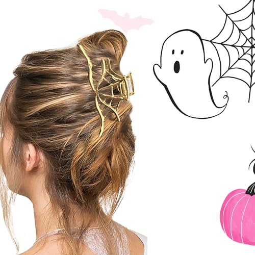 3 Piezas Pinzas de Garra para Cabello en Diseño de Telaraña de Metal, Aleación para Cabello Grueso, Estilo Punk Y2K para Halloween, Clips Franceses Negros para Mujeres y Niñas (Negro, Dorado, Plateado) miniatura 4