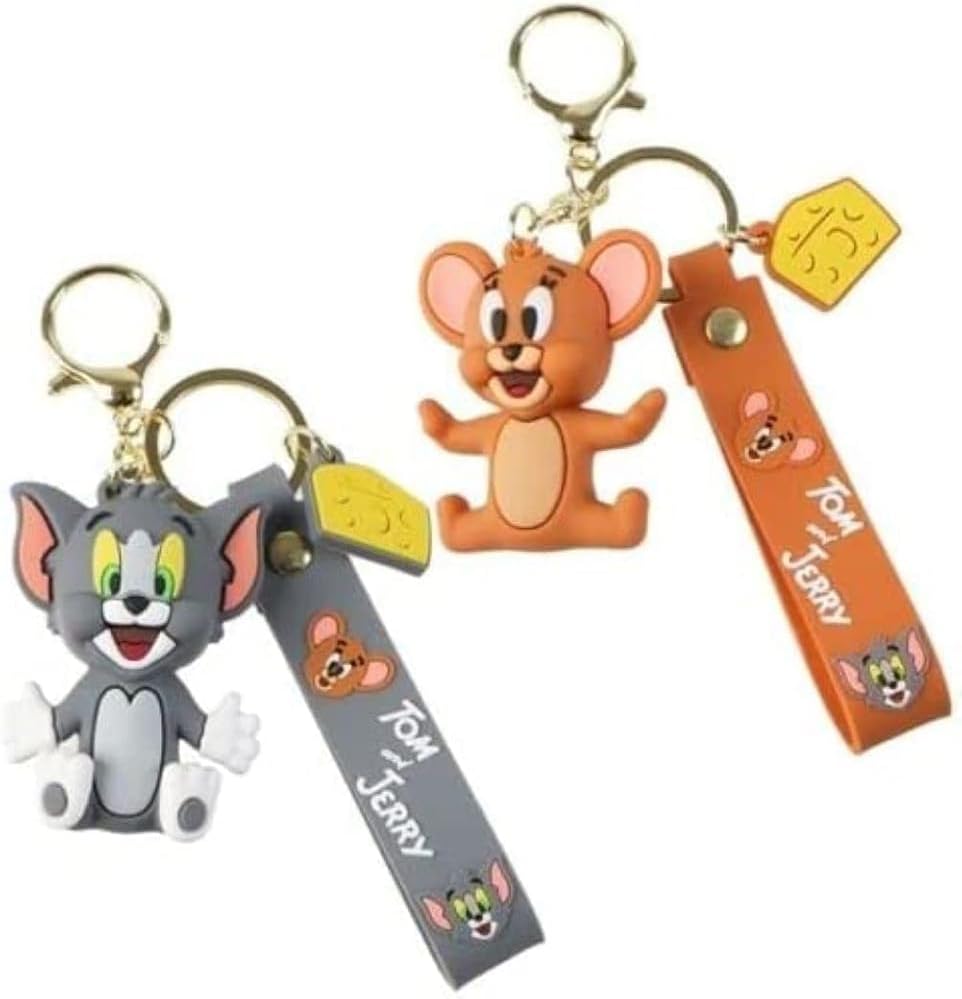 Jerry And Tom Characters 3D Silicone Charm Keychain Keyring Set of 2