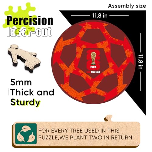 Image of FIFA World Cup 2026 Soccer Wooden Puzzle for Adults, 5MM Thick, Canada Ball Puzzle for Soccer Fans, Officially Licensed Product, 200 Pieces Irregular Shape Jigsaw Puzzles,10 x 10
