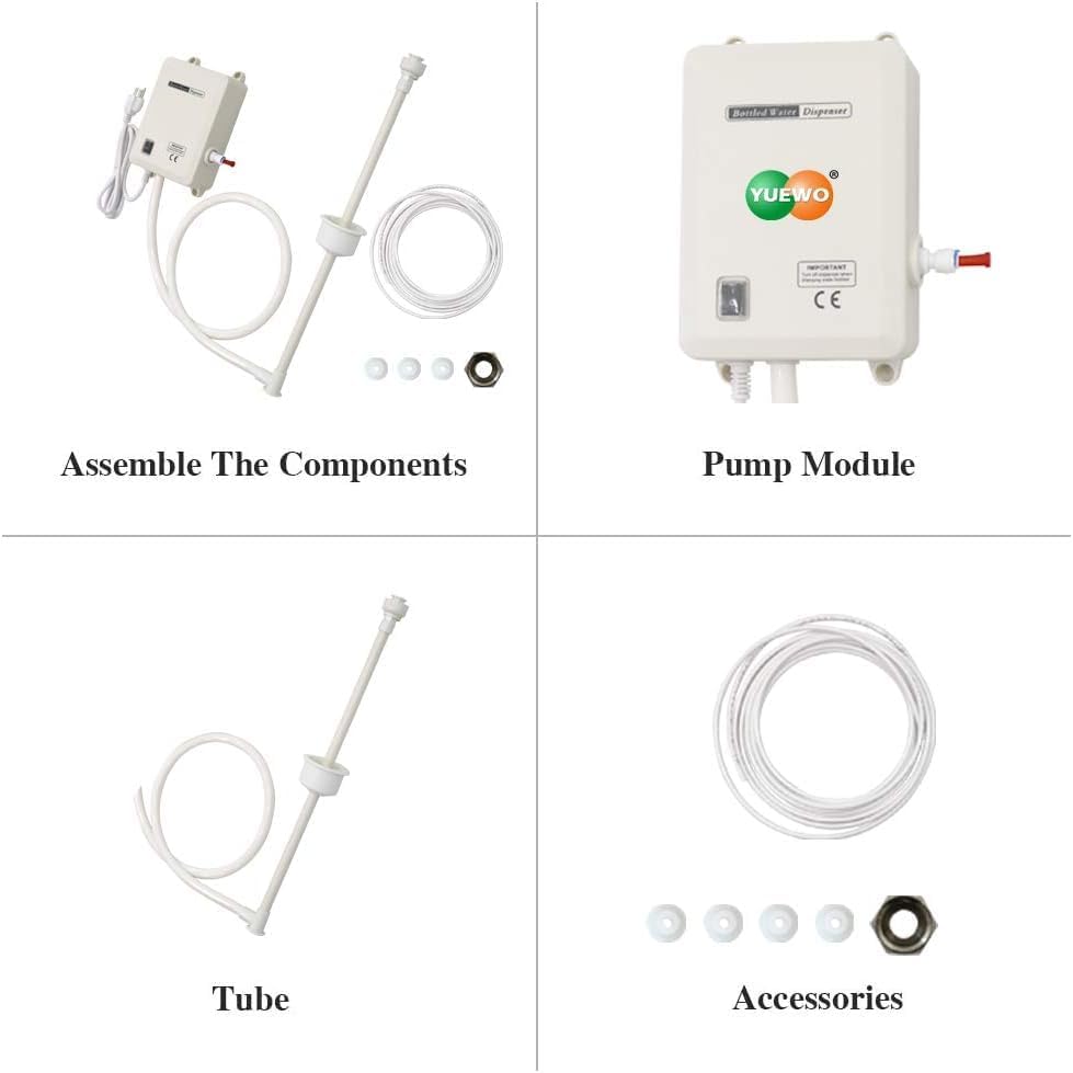 YUEWO 110V AC Single & Double Tube Bottled Water Dispenser Pump System for 5 Gallon Bottle Compatible Use with Coffee/Tea Machines, Water Dispensers, Refrigerators, Ice Makers (Sing Tube)