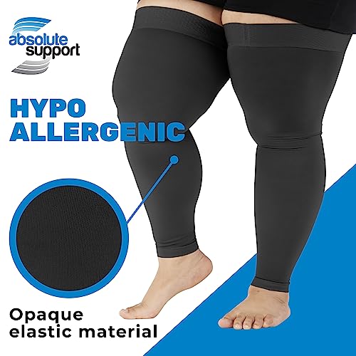 Image of ABSOLUTE SUPPORT 3XL Compression Thigh High Socks 20-30mmHg for Women & Men - Plus Size Unisex Compression Over the Knee Footless Socks for Travel, Nursing, Athletic, Running - Black, 3X-Large