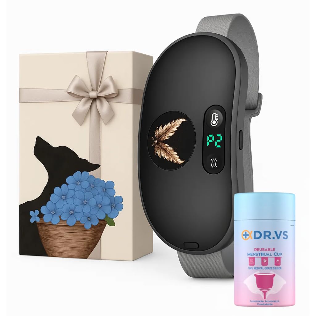 Comfytemp Period Cramp Massager – Portable Heating Pad for Periods Pain Relief | Menstrual Pain Stimulator with Heat & Temperature Indication | Cramps Relief Machine with 6 Heat Levels Massage Modes