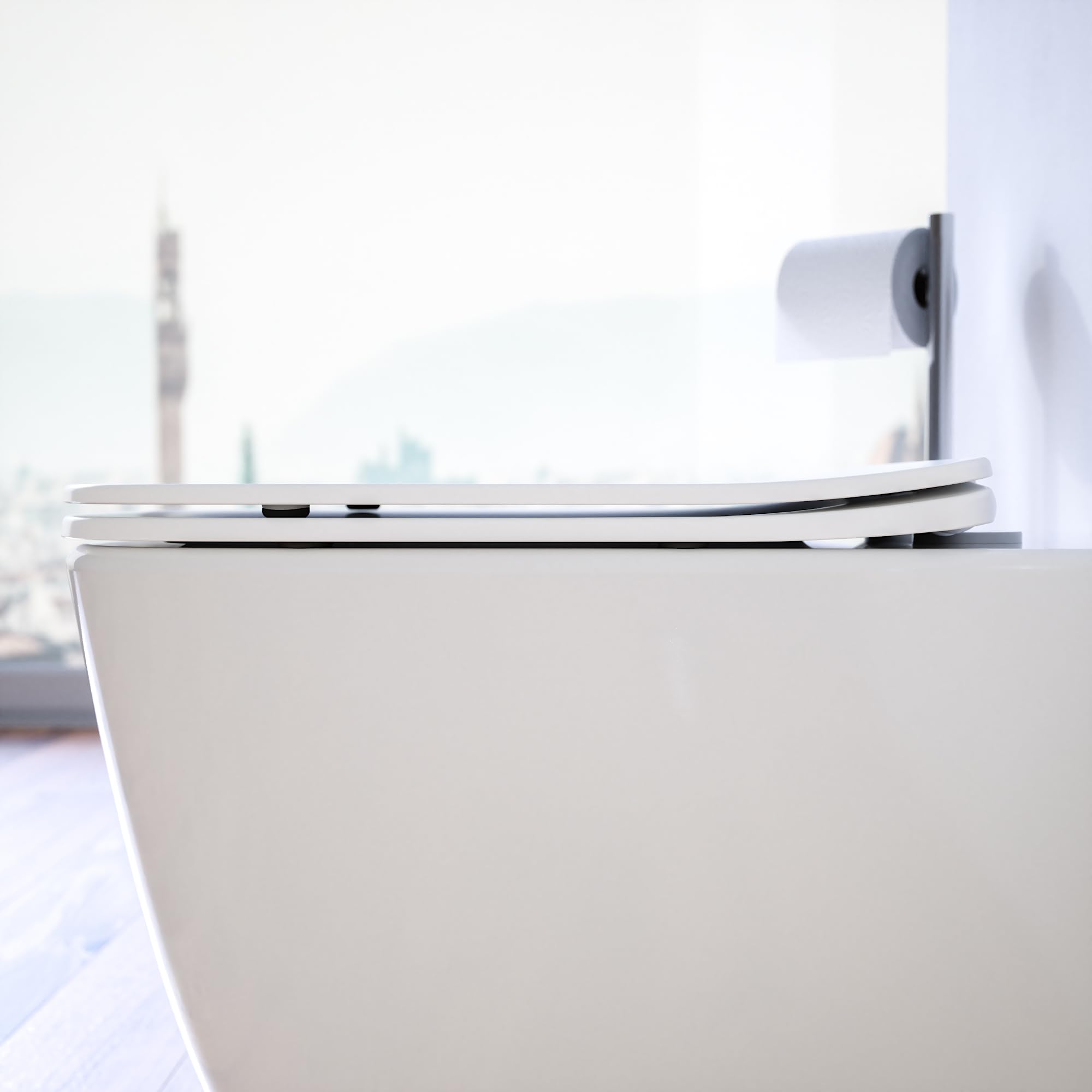 Filomuro - Paire de sanitaires en céramique blanc brillant - Cuvette Tornado Silent Flush - Abattant Soft-Close et bidet modèle Riga