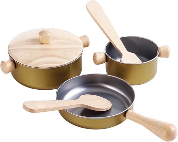 PlanToys Set d�??Ustensiles de Cuisine en Bois - Accessoires Cuisine Enfant - Po??le, Casserole 
