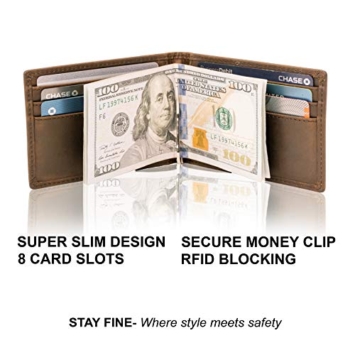 STAY FINE Minimalist Leather Wallet with Money Clip, RFID Bloking Slim Bifold for Men4