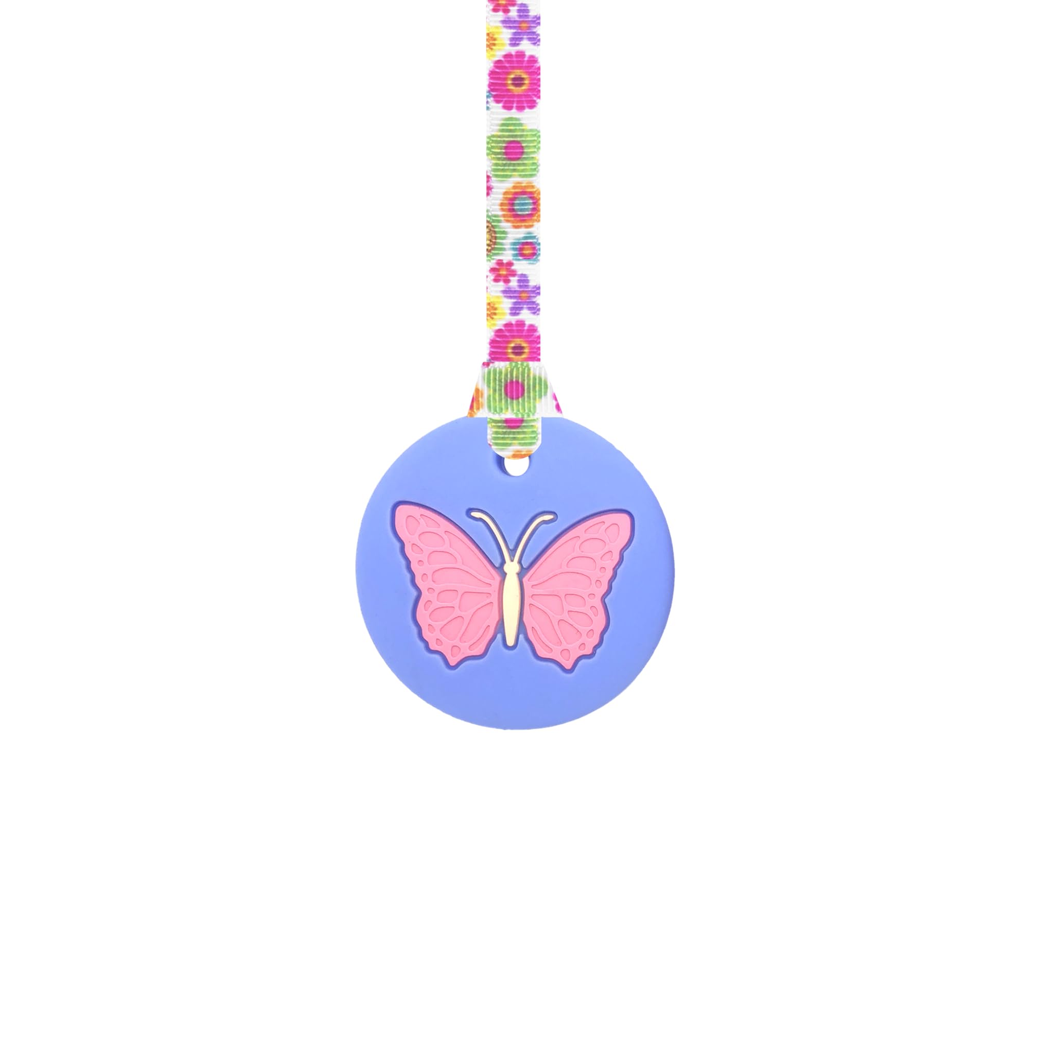 Butterfly Chew Necklace with Lanyard - Blue - Sensory Chew for Kids with Autism, Anxiety & ADHD – 100% Food Grade Silicone - Sensory Oojamabobs (8 Designs Available) (Flowers, 54cm Lanyard)