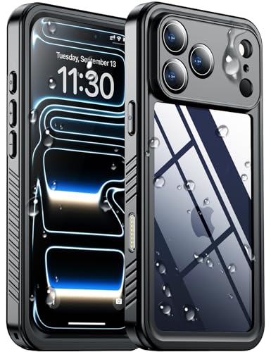 SPIDERCASE for iPhone 17 Pro Case Waterproof Built-in Lens & Screen Protector Full Heavy Duty Protection 12FT Military Shockproof Dustproof Anti-Scratched Phone Case Black/Clear