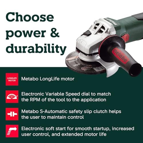 Metabo WEV15-125 HT Lock-On 13.5 Amp 2,800-9,600 rpm Angle Grinder with Electronics and High Torque, 4.5"/5" thumbnail 7