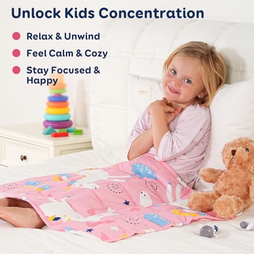Kivik Soft Weighted Lap Blanket 2 lbs, Small Weighted Lap Pad, Breathable Heavy Throw Blankets for School Calming & Bed Sleeping, Machine Washable, 20 x 30 Inches, Cute Unicorn Printing, Light Pink