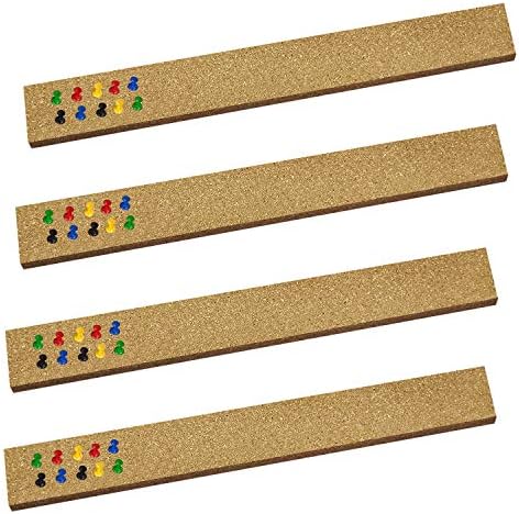Cork Bulletin Board,4 Pcs Rectangular Frameless Multipurpose Cork Batten Strips for Office, School,Home Memo or Decoration, 2x15 inches,with 35 Pushpins Cork Board Strips for Walls Self Adhesive