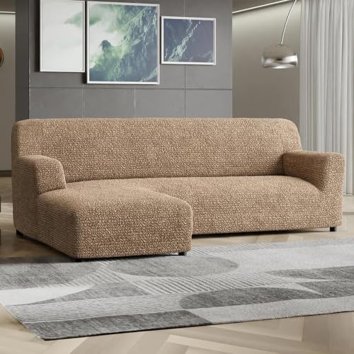 Image of Bellissima Sofa Covers - Premium Luxury Microfibra Plain Stretchable Sofa Cover Fully Covered Slipcover, Imported from Italy (Cappuccino, L Shape Left-UN)