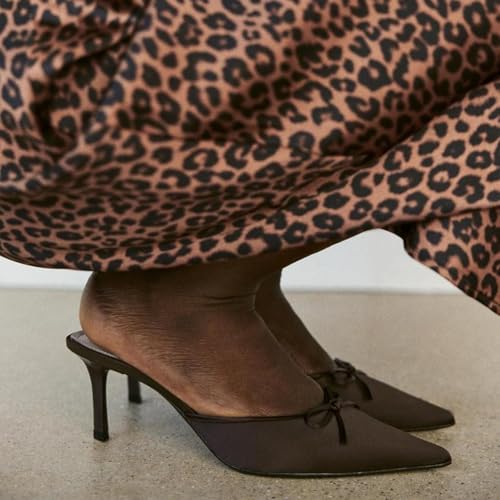 Fashion Kitten Heel Bow Mules for Women Slip On Mules Backless Low Heel Pumps2