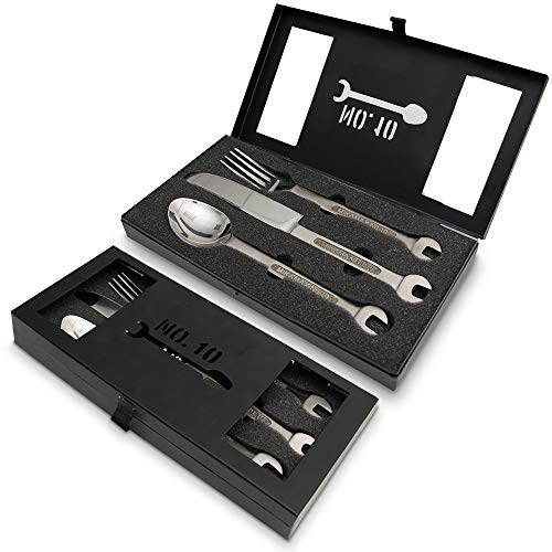 MikaMax – No. 10 Wrenchware Set – Jeu de Clé – Numéro de Clé 10 – Couvert de Camping - Couteau, Fourchette et Cuillère – Acier Inoxydable – 25,5x13x3,5 cm – Tool Set – Camping Gadgets