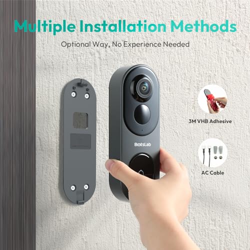 5MP Wireless Video Doorbell Camera,180° Head-to-Toe View, AI Motion Detection, VR Mode, Battery or Wired Powered, Easy Installation, Weatherproof, No Monthly Fee, 2.4GHz WiFi