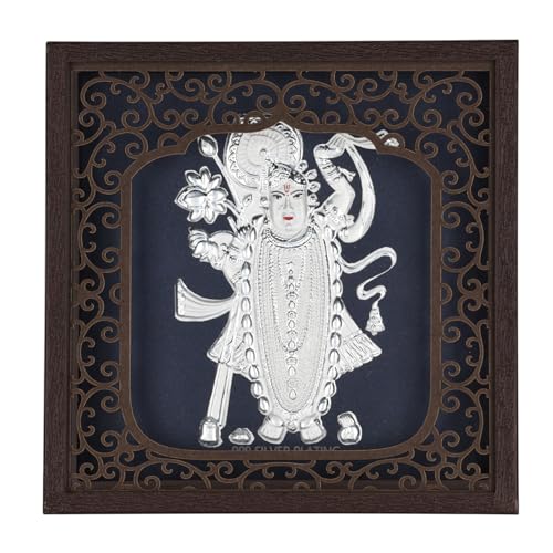 Image of Silver Plating Shrinathji Frame | Divine Home Decor | Wall Mount Photo Frame for Gift, Wooden Square PhotoFrame for Temple & OfficeDecor | hanging frame (6.50 inch x 6.50 inch Inch)