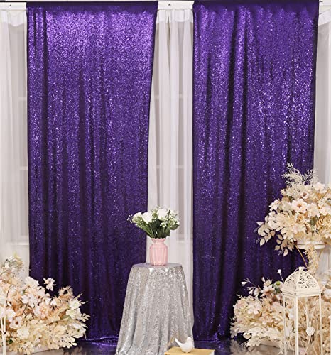 Cortinas de Fondo Púrpura con Lentejuelas Poise3EHome 2 Piezas 2ftx8ft miniatura 2