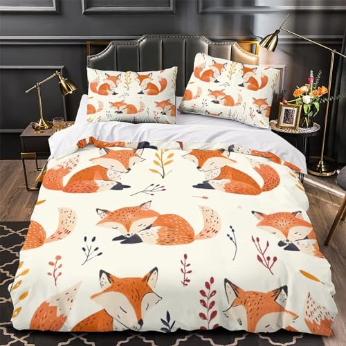 Housse de couette renard 3D 200x200 cm avec 2 taies d'oreiller pour lit double