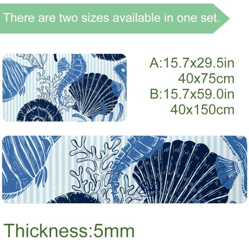 Alfombrillas de cocina estampadas de caballito de mar con base lavable y absorbente 4