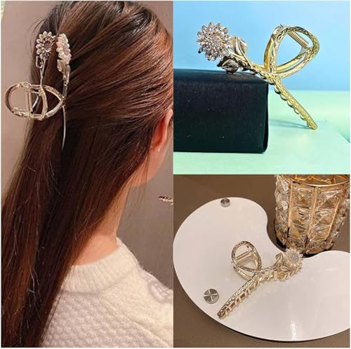 Image of Diversa Rhinestone Golden Claw Clip, Embellished Korean Clutcher, Non- Slip Metal Claw Clip for Girls, Fancy Clutcher for Women, Pack of 1 (Sunflower)