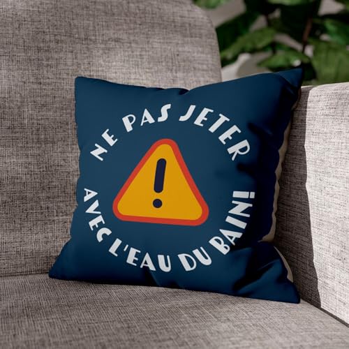 Coussin en velours bleu déhoussable 40x40 avec message humoristique