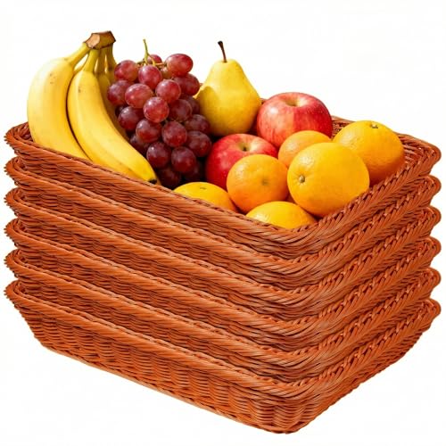 Wicker Bread Baskets for Serving – 6 Pack, 15.8 Inch Large Rectangular Woven Baskets, Rattan Tray Organizer for Bread, Fruit, Vegetables, Snacks, Kitchen, Dining Table & Restaurant Tabletop by QuirkyT - Used condition - US$36.39