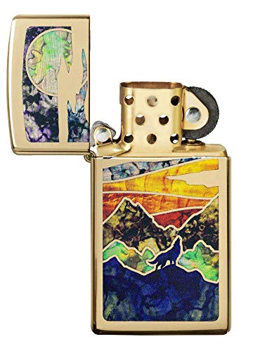 Encendedor Zippo Slim Howling Wolf Latón Pulido miniatura 4