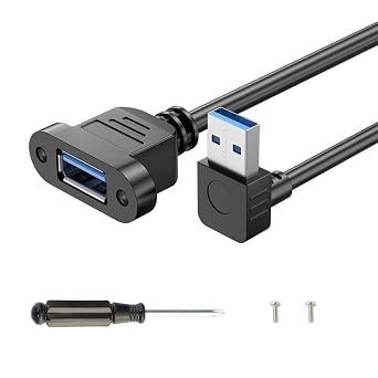 USB 3.0 Panel Mount Cable USB A Male to Female Bulkhead Fixed Mount Connection Extension Cable 5Gpbs USB 3.0 Extension for Keyboard Printer Hard Drive with Screwdriver