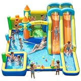 Sportbob Château Gonflable avec Double Toboggan, Souffleur, Pataugeoire, Zone de Saut, Mur d'escalade, Idéal pour Intérieur et Extérieur, Réunions et Fêtes