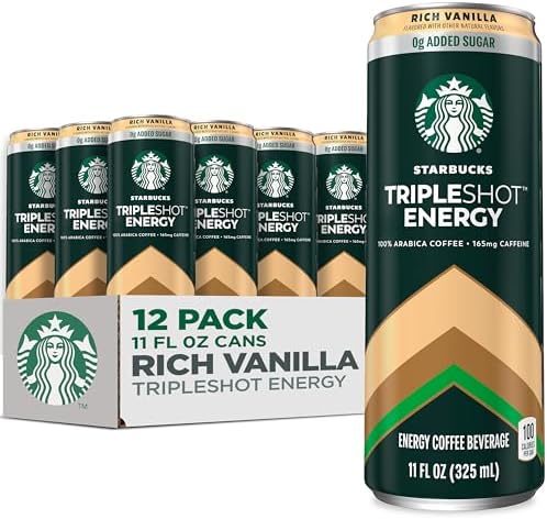 Starbucks Tripleshot Coffee Energy Drink, Vanilla, Triple Blend, 165mg Caffeine, B Vitamins, Protein, Iced Coffee, 11 fl oz Cans (12 Pack)