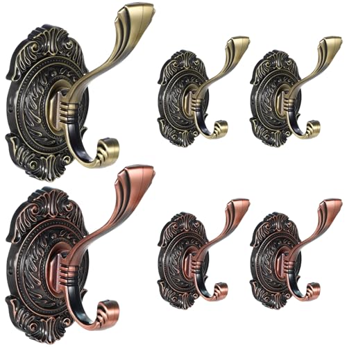 6pcs Vintage Coat Hooks Antique Brass Wall Hooks Brass Coat Hook Towel Hook for Bathroom Heavy Duty Wall Mounted Vintage Decorative for Hanging Purse Hat Keys Bags Hat Scarves Towels Clothes Curtain