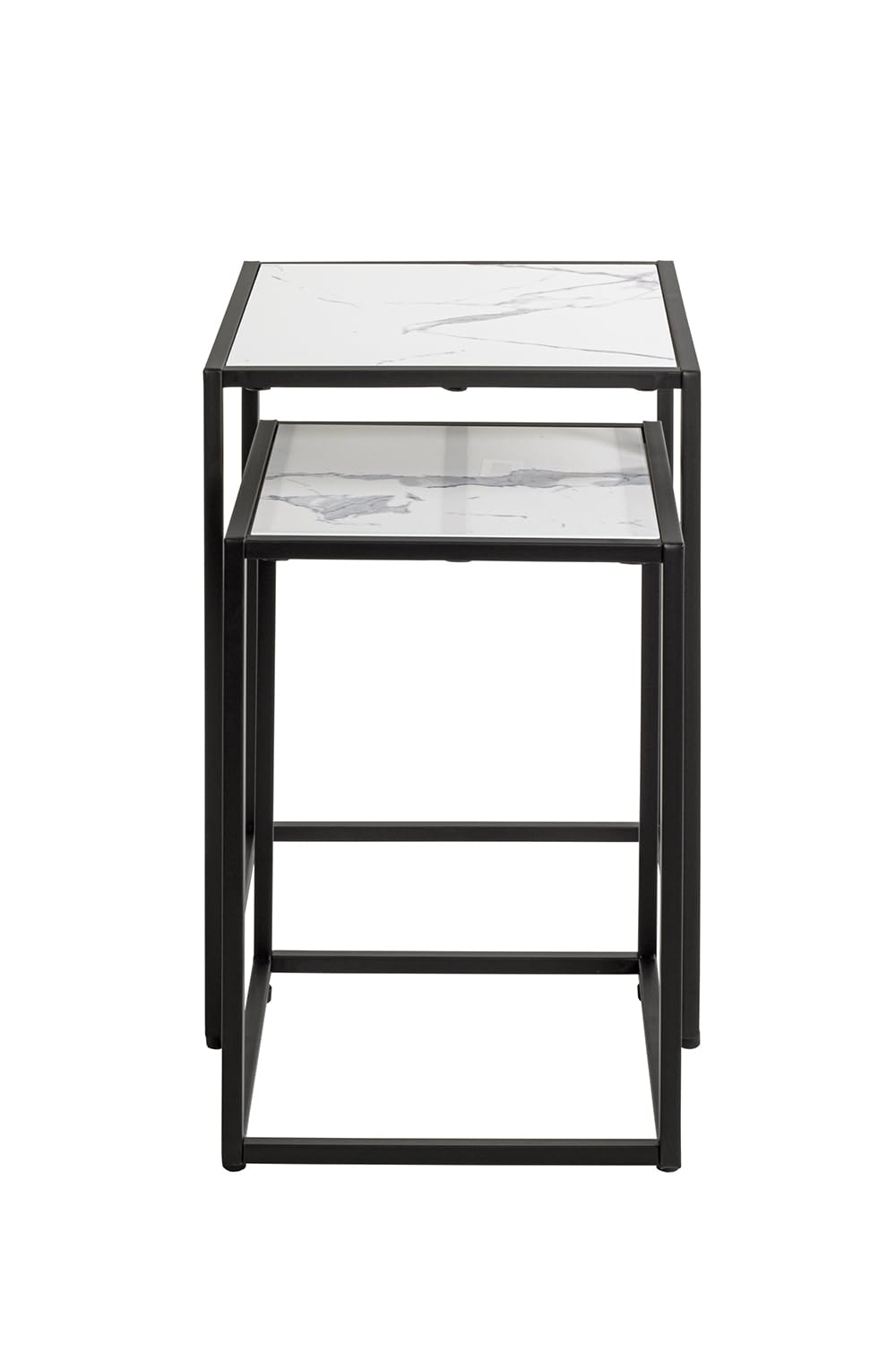 HAKU Set di 2 tavolini nero bianco finto marmo metallo tavolino da salotto - Dimensioni: L 28/33 x A 43/50 x P 28/33 cm Stile: Art Déco