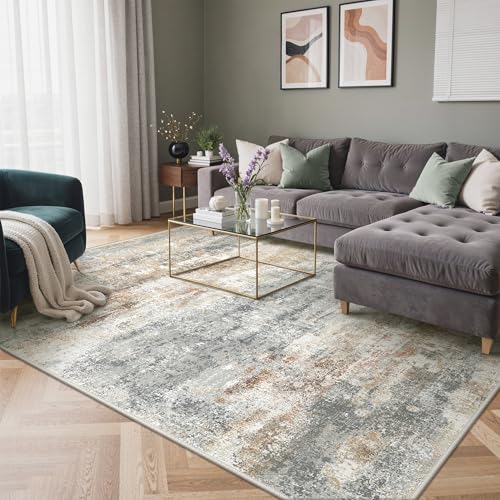 Image of BEIMO Area Rugs 8x10 for Living Room Bedroom, Modern Abstract Machine Washable Rug, Large Soft Low Pile Floor Carpet with Non Slip Backing for Dining Room, Muted Grey