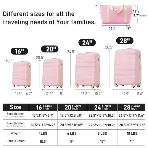 Expandable Spinner Wheel Lightweight 4 Piece ABS Luggage Sets with TSA Lock 16"+20"+24"+28" Suitcases & Travel Bag2