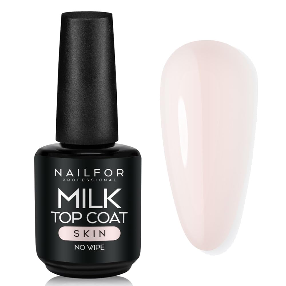 Top Coat Milk Skin Lattiginoso Extra Lucido Professionale Facile da Stendere per Smalto Gel Semipermanente e Ricostruzione Unghie - 15ml (Skin Lattiginoso)