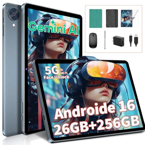 Image of Android Tablet with Keyboard, 10 inch Android 16 Tablet, 26GB+256GB+2TB Expand, 2026 Gemini AI Tablet PC with 8-Core, 5G WiFi, 8000mAh, GPS, Electronic 2 in 1 Tablet with Case, Mouse, Stylus (Green)